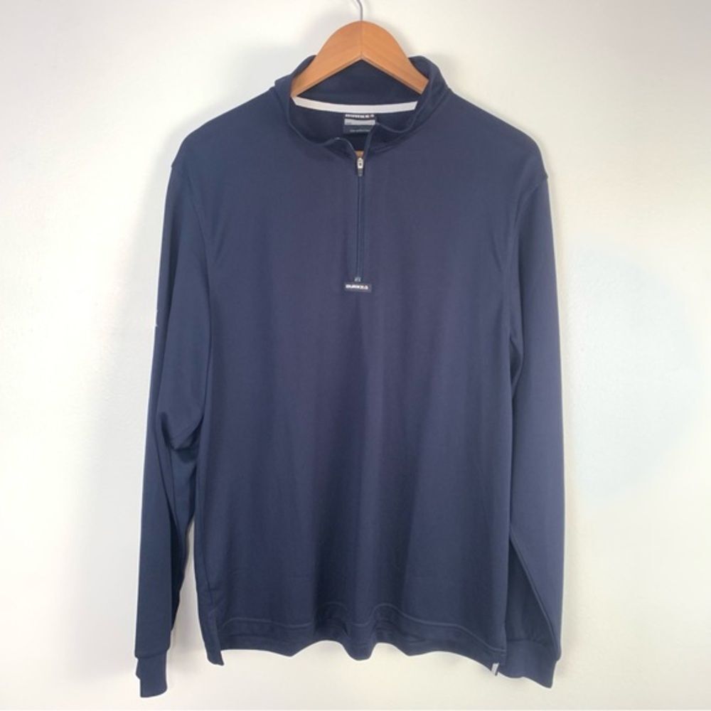 Burke Crew Long Sleeve Polo Quarter Zip Pullover UPF 50 Large Navy Quick Dry
